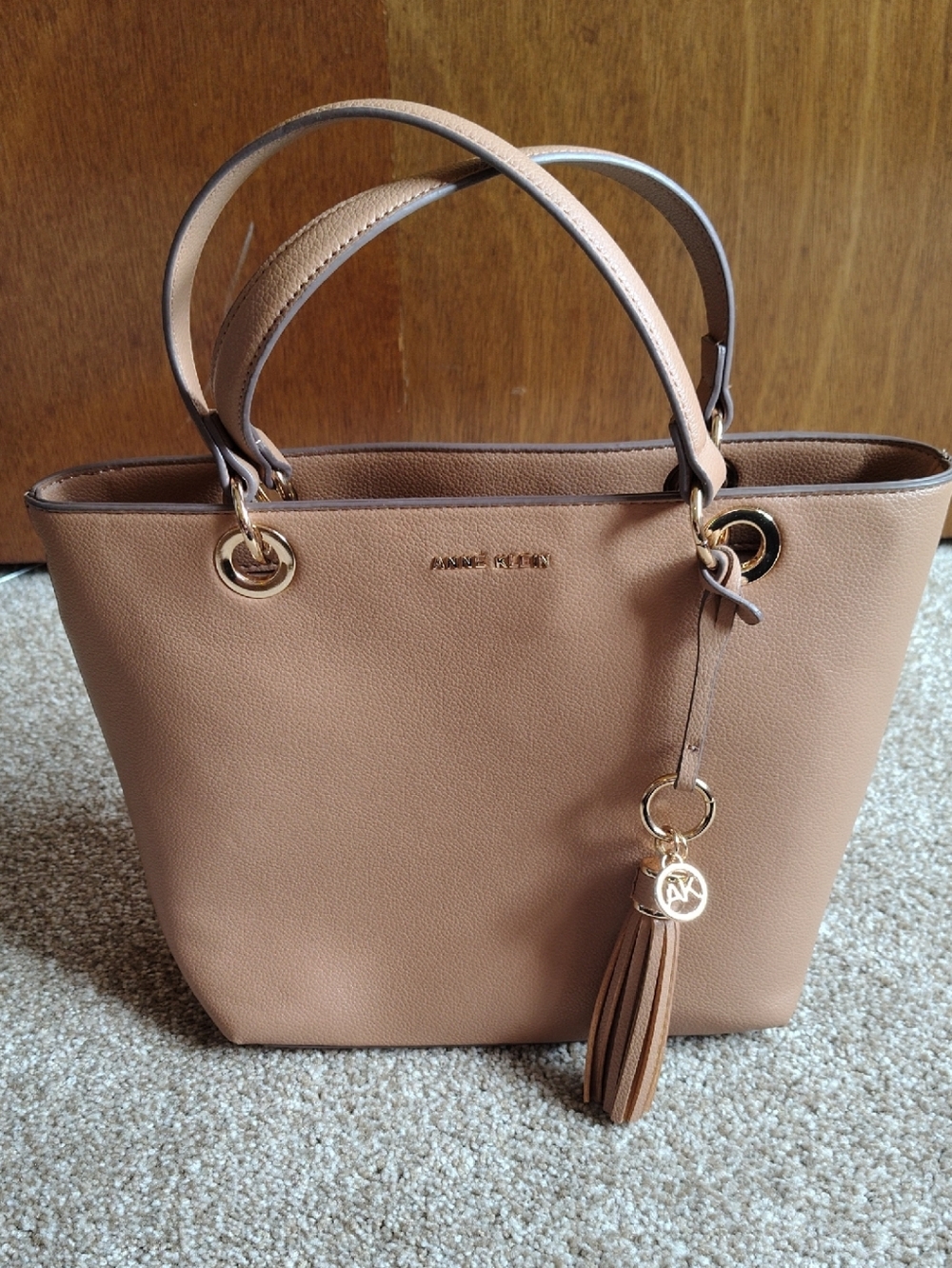 Anne Klein Beige-Tan Purse with Tassel Charm